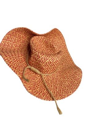 Cappelli Straworld Toyo Straw Sun Hat Red Beige Chevron Wide Brim Beach Cowgirl
